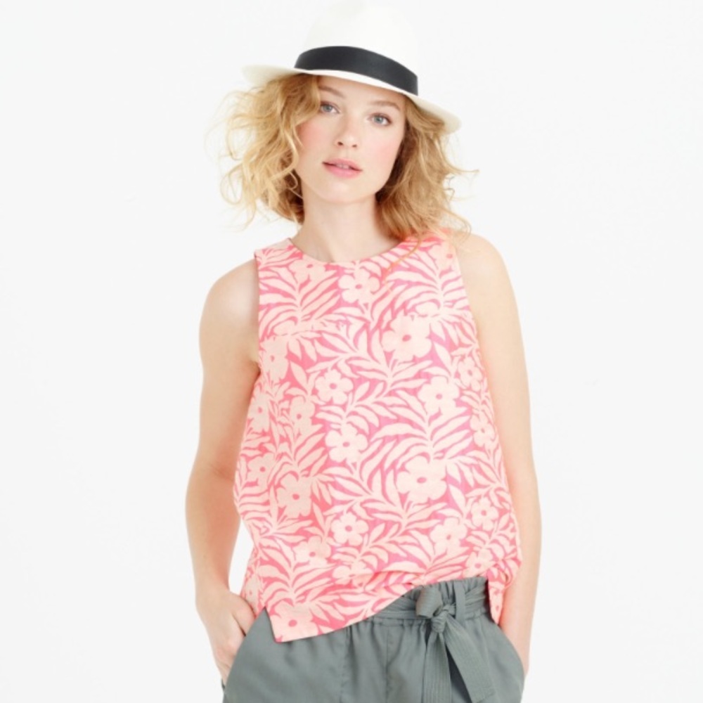 J. Crew pink tropical jacquard tank top size 2